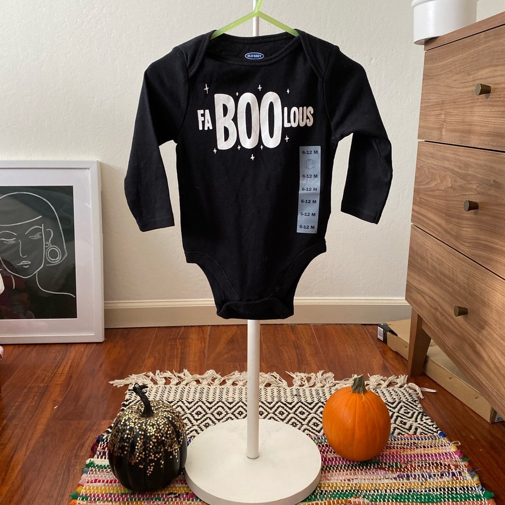 🎃 HALLOWEEN | NWT Old Navy FaBOOlous Graphic Black Bodysuit 6-12 M 👻🎃